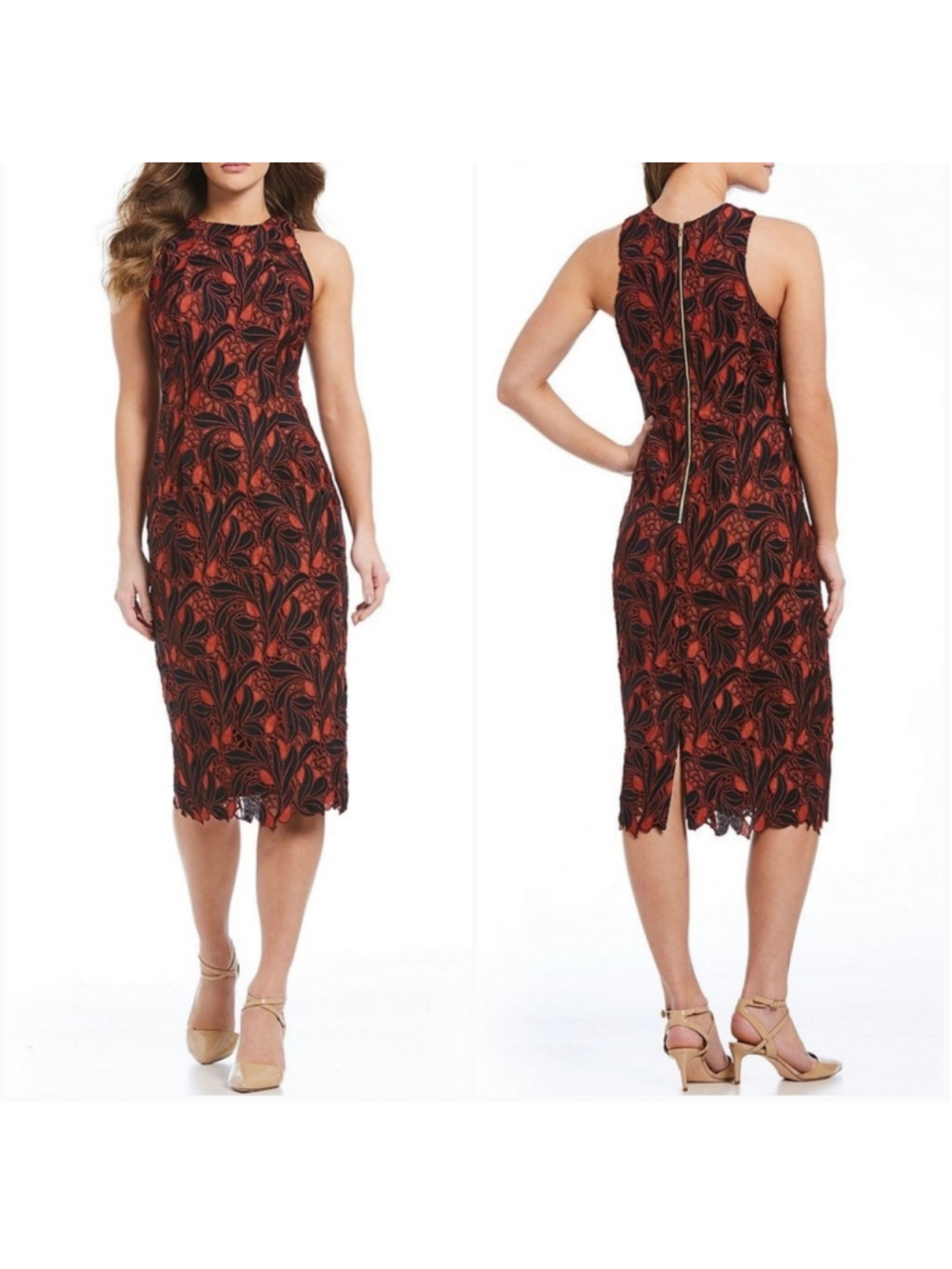 Antonio Melani Sage Novelty Lace Sheath Midi Dress Size 10